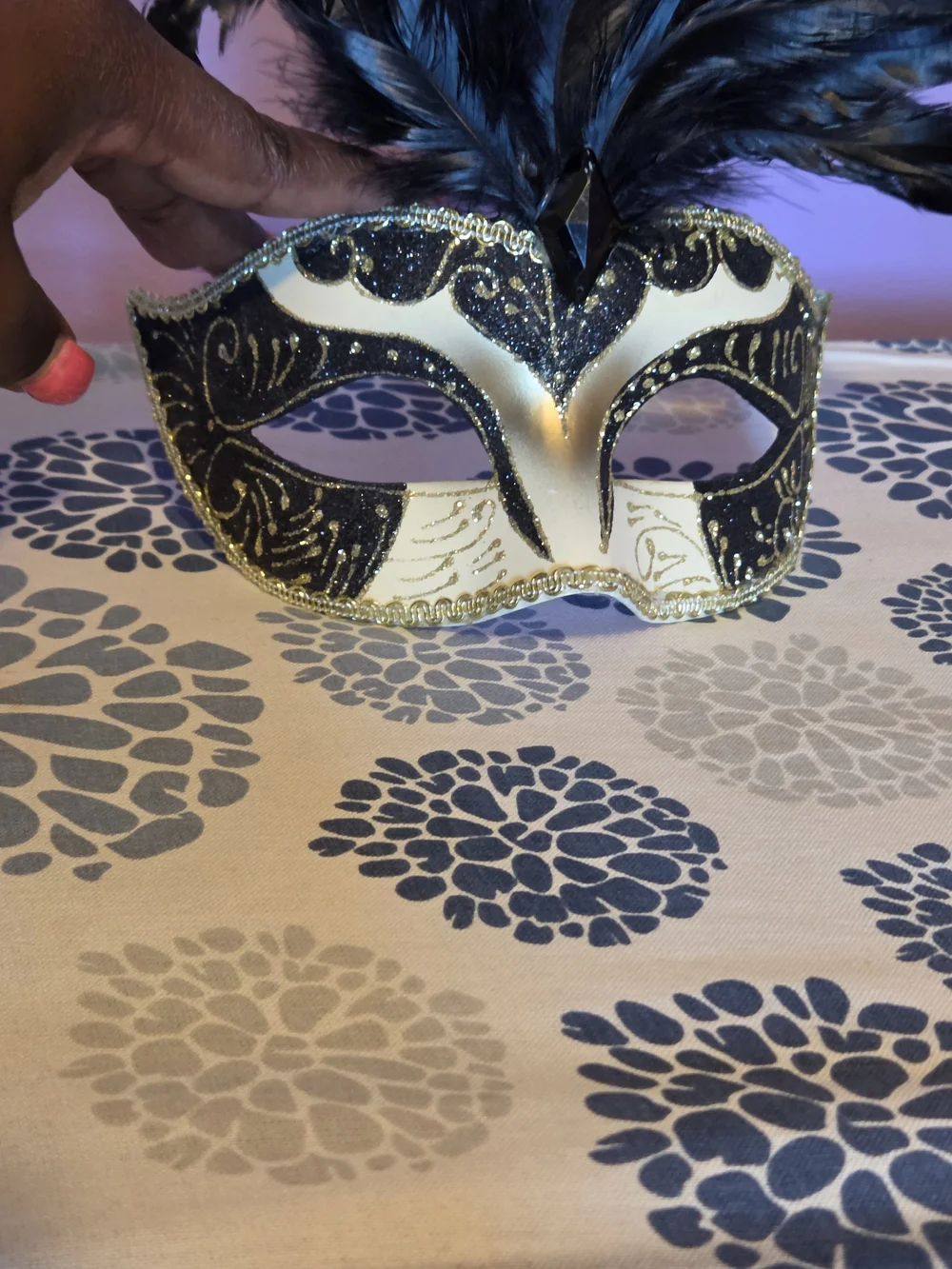 Black & Gold Feathered Mardigars Masquerade Mask